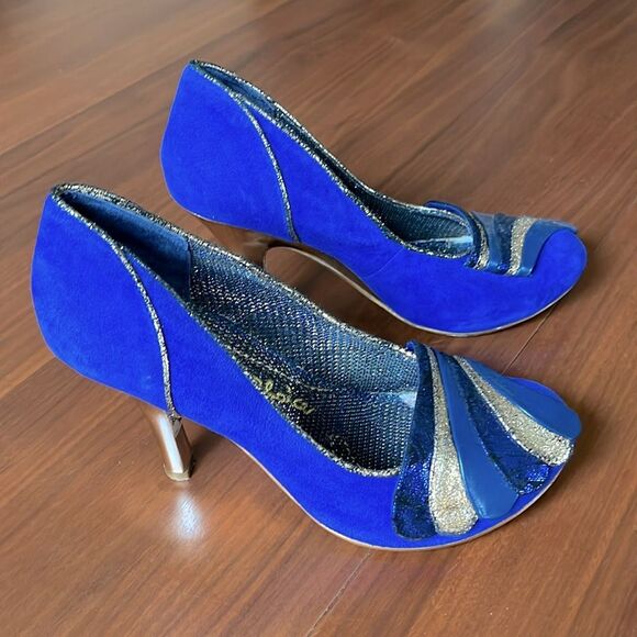 Irregular Choice Women's Royal Marriage Blue and Gold Heels US 7 / 38 - Picture 9 of 16